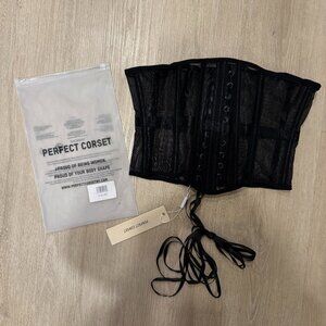 Perfect Corset Black Mesh Lace Up Corset Top Sheer Bustier Y2K Size L NWT